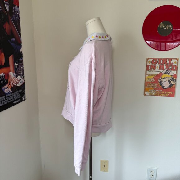 Teddy Fresh Embroidered Baby Pink Western Collared Crew Neck Sweatshirt - Picture 9 of 13